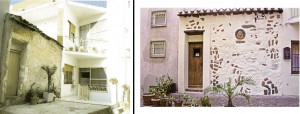 Le due immagini mostrano la casa natale della Beata a Dorgali, Prima e dopo il restauro.